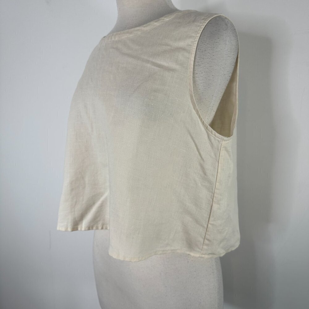 NWT Grae Cove Women XL Cream Crop Top Back Buttons Linen Cotton Blend